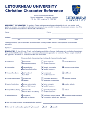 LeTourneau University Christian Character Reference