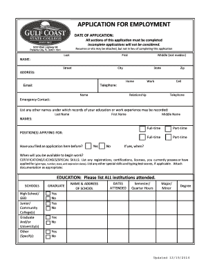 Gulf Coast State College Employment Application