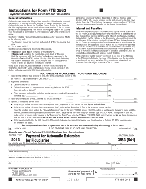 California Form FTB 3563 Payment for Automatic Extension for Fiduciaries