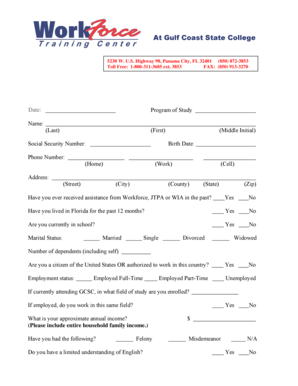 Workforce Training Center Application Form
