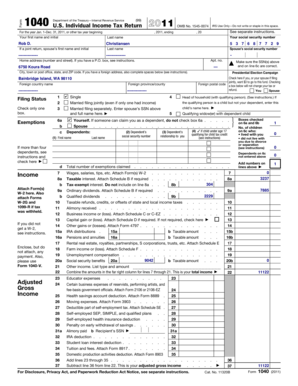 US Individual Income Tax Return Form 1040