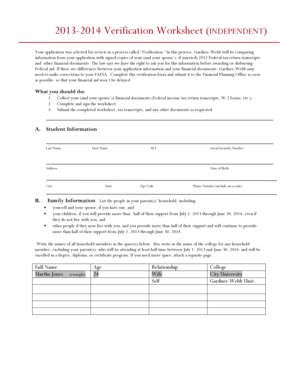 2013-2014 Verification Worksheet