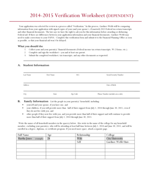 2014-2015 Verification Worksheet