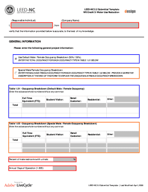LEED-NC 2.2 Water Use Reduction Submittal Template
