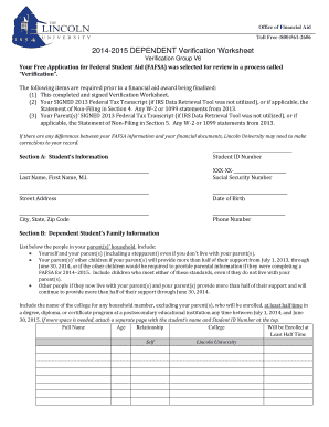2014-2015 Dependent Verification Worksheet