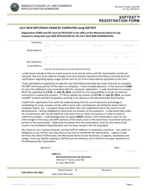 Minnesota Bar Exam SofTest Registration Form