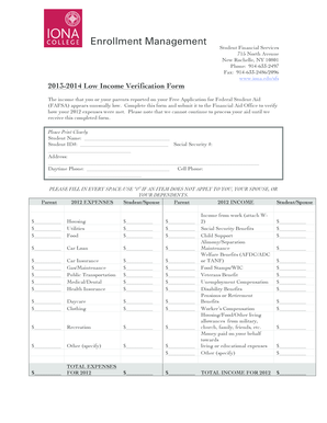 2013-2014 Low Income Verification Form