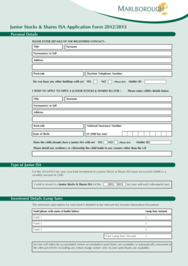 Junior Stocks & Shares ISA Application Form