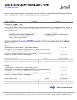 2013-14 Dependent Verification Form