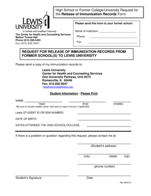 Request for Release of Immunization Records Form