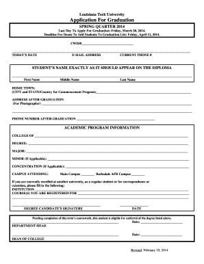 Louisiana Tech University Graduation Application