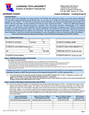 Louisiana Tech University Dependent Student Verification Form