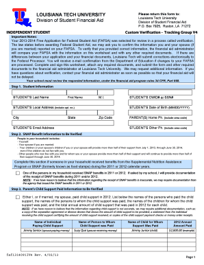 Louisiana Tech University Financial Aid Verification Form