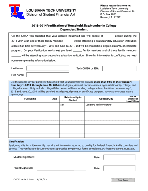2013-2014 Verification of Household Size