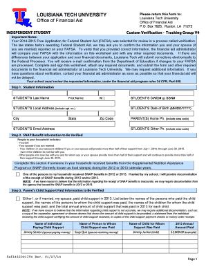 Louisiana Tech University Financial Aid Verification Form