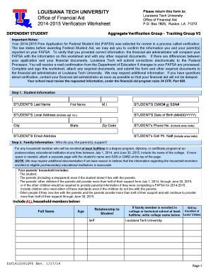 2014-2015 Verification Worksheet