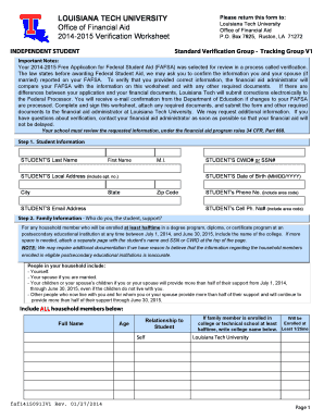 Louisiana Tech University 2014-2015 Verification Worksheet