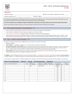 2014-2015 Verification Worksheet V-1 EZ