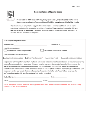 Special Needs Documentation Form