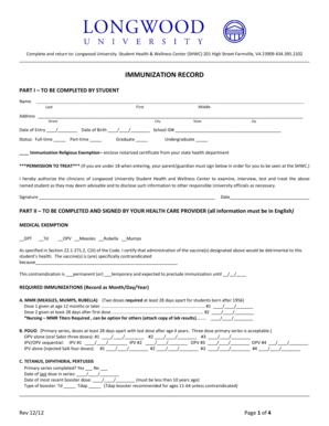 Longwood University Immunization Record Form