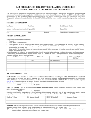 LSU Shreveport 2012-2013 Verification Worksheet