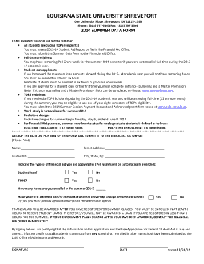 Louisiana State University Shreveport 2014 Summer Data Form
