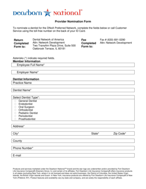 Dental Network of America Provider Nomination Form