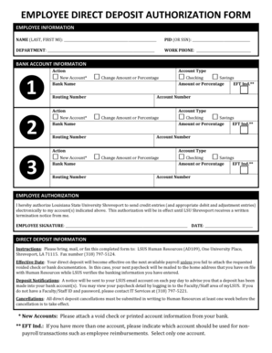 Employee Direct Deposit Authorization Form