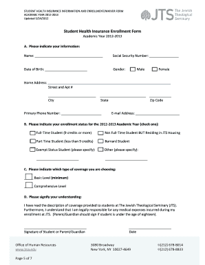 Student Health Insurance Enrollment/Waiver Form
