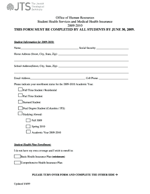 JTS Student Health Insurance Enrollment/Waiver Form