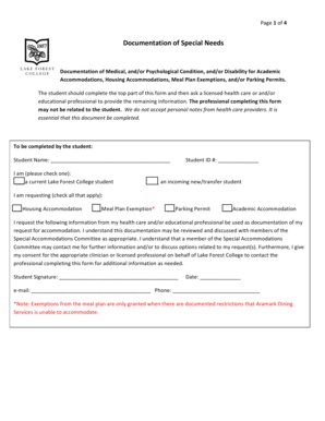 Special Needs Documentation Form