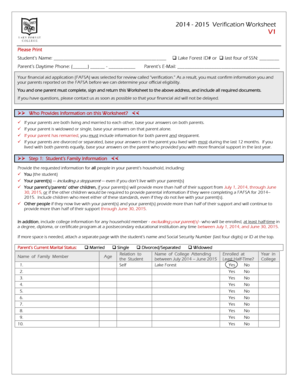 2014-2015 Verification Worksheet