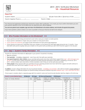 2014-2015 Verification Worksheet