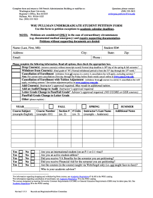 WSU Undergraduate Student Petition for Academic Calendar Deadlines