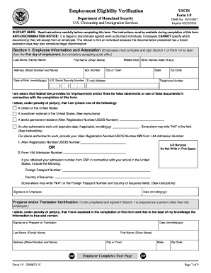USCIS Form I-9 Employment Eligibility Verification