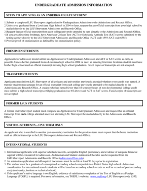 LSU Shreveport Undergraduate Admission Form