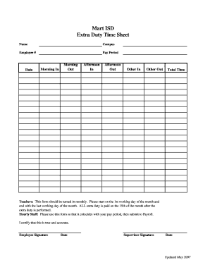 Mart ISD Extra Duty Time Sheet