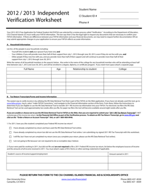 2012-2013 FAFSA Verification Worksheet