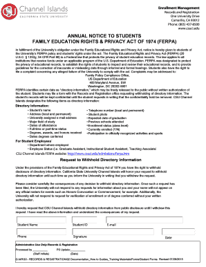 FERPA Annual Notice and Withholding Request Form