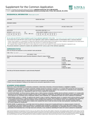 Loyola University Maryland Undergraduate Admission Supplement