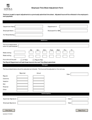 Employee Time Sheet Adjustment Form
