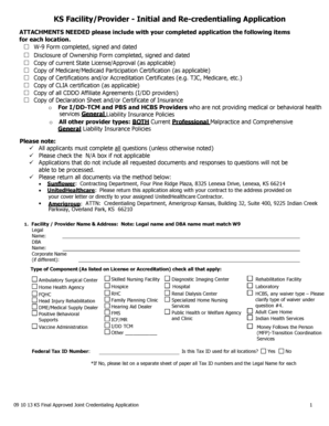 KS Facility Provider Credentialing Application