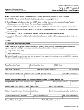 USCIS Form G-639 Freedom of Information Privacy Act Request