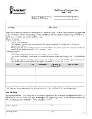 Household Size Clarification Form