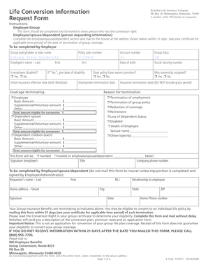 Life Insurance Conversion Request Form