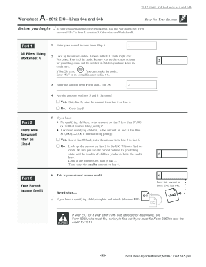 2012 Form 1040 Worksheet A