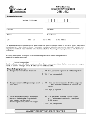 Drug-Related Conviction Worksheet