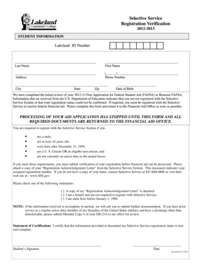 Selective Service Registration Verification Form