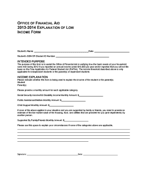2013-2014 Low Income Explanation Form