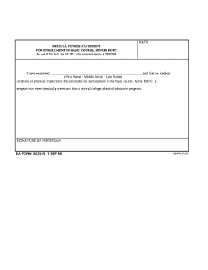 Medical Fitness Statement for ROTC Enrollment